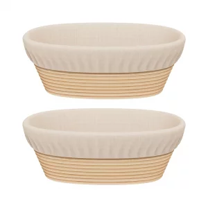 Sondiko Oval Sourdough Proofing Basket 2 Pack, Handmade Sourdough Bread Baking Supplies, Banneton Bread Proofing Basket with Proofing Cloth Liner for
