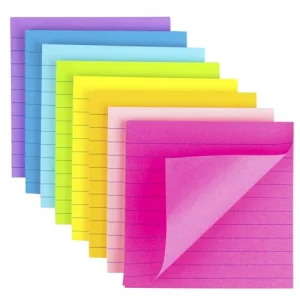 (8 Pack) Lined Sticky Notes 4x4 Bright Stickies Colorful Super Sticking Power Memo Pads, 8 Colors, Strong Adhesive