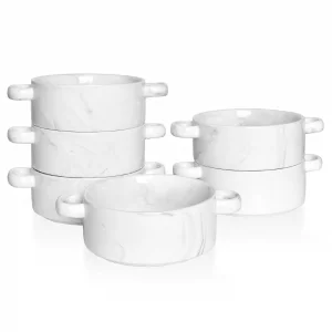 Bosmarlin Ceramic Marbling Souffle Dishes, 10 Oz, Dould Handle Ramekin for Baking, Set of 6 (Marbling Grey, 10 Oz)