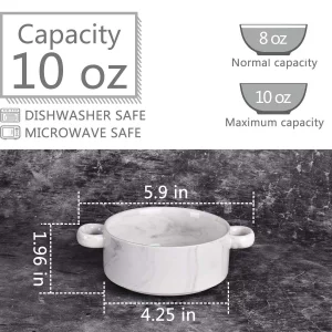 Bosmarlin Ceramic Marbling Souffle Dishes, 10 Oz, Dould Handle Ramekin for Baking, Set of 6 (Marbling Grey, 10 Oz)