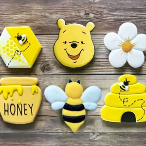 KUKIFUN 6Pack Bee Cookie Cutters Set, Beehive,Honey Jar,Winnie the Pooh,Flower Shapes Stainless Steel Biscuit Molds for Honey Bee Party Baking Muffin
