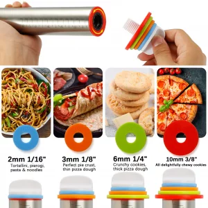 MIKULA Rolling Pin, Rolling Pins Thickness Rings and Silicone Baking Pastry Mat Set, Stainless Steel Dough Roller Rolling Pins for Baking & Bench Scr