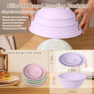 Ycgcp 4Pcs Silicone Banneton Bread Proofing Baskets, 9