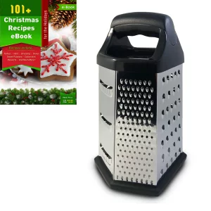 MyHomeBasics Box Graters for Kitchen, 6 Sided, Multi-purpose Cheese and Veggie Cutter, Stainless Steel With Cooking Secrets Ebook