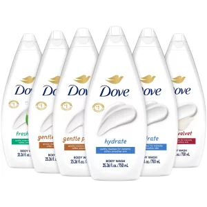 Dove Body Wash Value-Size Variety 6-Pack - Hydrate, Gentle Pamper, Fresh Care, and Silky Velvet, Family Pack, 25.36 Oz Each