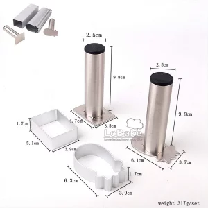 LoBake 2 Units Pineapple and Rectangle Aluminium Cookie Biscuit Mold with Stainless Steel Press Stamp Fondant Fruit Vegetable Cutter Set Mini Cake Mo