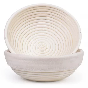 KOLNAMDINH Bread Proofing Baskets Set of 2, Round Shaped Dough Proofing Bowls Linerssourdough starter kit sourdough bread baking supplies Bread (roun