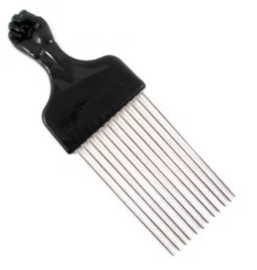 Afro Pick w/Black Fist - Metal African American Hair Comb Straight