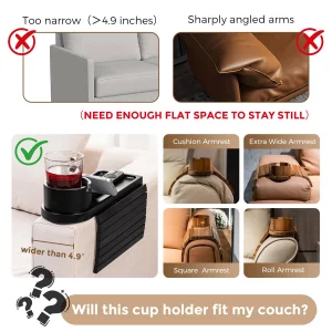 Couch Cup Holder Tray for Armrests Over 4.9