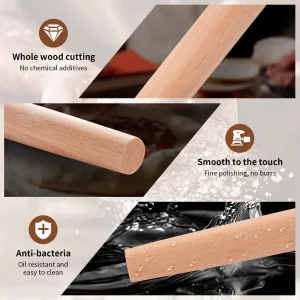French Rolling Pin (18.92Inches) -WoodenRoll Pin for Fondant, Pie Crust, Cookie, Pastry, Dough -Tapered Design & Smooth Construction - Essential Kitc