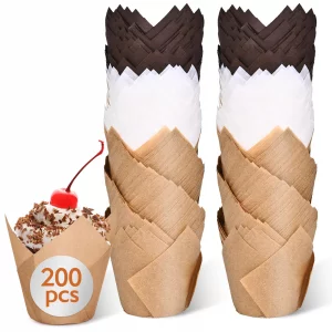 200pcs Tulip Cupcake Liners for Baking Cups, Excellent Muffin Liners, Unbleached Parchment Paper for Baking, Grease Resistant Cupcakes Wrappers for P