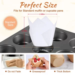 200pcs Tulip Cupcake Liners for Baking Cups, Excellent Muffin Liners, Unbleached Parchment Paper for Baking, Grease Resistant Cupcakes Wrappers for P