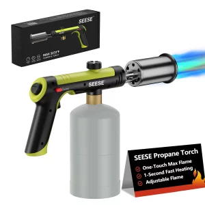 SEESE Powerful Propane Torch Gun,Kitchen Cooking Torch With One-Touch Max Fire, Charcoal Lighter with a Safety Lock, Adjustable Blow Torch for Sous V