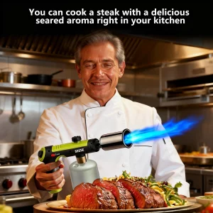 SEESE Powerful Propane Torch Gun,Kitchen Cooking Torch With One-Touch Max Fire, Charcoal Lighter with a Safety Lock, Adjustable Blow Torch for Sous V