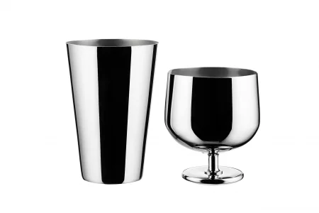 Alessi The Tending Box GIA26 - Parisienne Design Cocktail Shaker, with One Lower and One Upper Glass with Knob, in 18/10 Stainless Steel, 50 cl