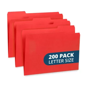 Blue Summit Supplies Red File Folders - Letter Size, 1/3 Cut Tabs, Durable 11pt Paper, Uncoated Red, Office & Home Organization