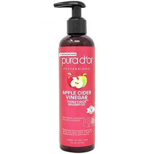 PURA D'OR Apple Cider Vinegar Thin2Thick Shampoo (8oz) Biotin, Castor Oil for Reduced Frizz, Split Ends, Clarifying & Detox, No Parabens, No Sulfates