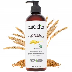 PURA D'OR 16 Oz ORGANIC Wheat Germ Oil - 100% Pure & Natural USDA Certified Cold Pressed Carrier Oil - Vitamin E Rich, Moisturizing & Nourishing Anti