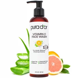 PURA D'OR 8 Oz Vitamin C Face Wash - Antioxidant Rich Facial Cleanser For Radiant Glow & Even Skin Tone - Gentle, Refreshing, Nurturing, Hydrating - 