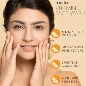 PURA D'OR 8 Oz Vitamin C Face Wash - Antioxidant Rich Facial Cleanser For Radiant Glow & Even Skin Tone - Gentle, Refreshing, Nurturing, Hydrating - 