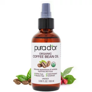 PURA D'OR 3.38 Oz ORGANIC Coffee Bean Oil - 100% Pure USDA Certified Premium Grade Natural Moisturizer, Cold Pressed, Unrefined, Hexane-Free Base Car
