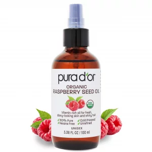 PURA D'OR 3.38 Oz ORGANIC Raspberry Seed Oil - 100% Pure USDA Certified, Cold Pressed Unrefined, Hexane-Free, Premium Grade - Sun Protection For Skin