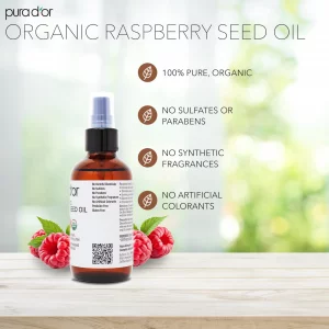 PURA D'OR 3.38 Oz ORGANIC Raspberry Seed Oil - 100% Pure USDA Certified, Cold Pressed Unrefined, Hexane-Free, Premium Grade - Sun Protection For Skin