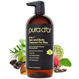 PURA D'OR 24 Oz 8-in-1 Hair & Body Cleanser For Men - Sulfate-Free, Multi-Use Wash for Hair, Face, Beard & Body, with Organic Aloe Vera, Cedarwood & 
