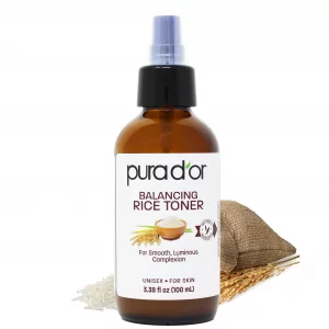 PURA D'OR 3.38 Oz Rice Water Balancing Facial Toner - Hydrating & Soothing Formula with Natural Extracts - Skin Texture Support for Radiant Skin - Al