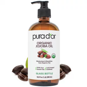PURA D'OR 16.9 Oz Organic Jojoba Oil (GLASS BOTTLE) USDA Certified - 100% Pure & Natural Moisturizer - Cold Pressed, Unrefined, Hexane Free Base Carr