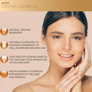 PURA D'OR 16.9 Oz Organic Jojoba Oil (GLASS BOTTLE) USDA Certified - 100% Pure & Natural Moisturizer - Cold Pressed, Unrefined, Hexane Free Base Carr