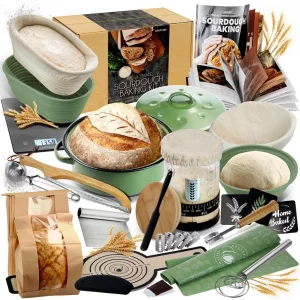 CraftZee All-Inclusive ??????? Sourdough Starter Kit with Pot, 34 Oz Starter Jar, 4 Banneton Bread Proofing Baskets, Scraper, Scale, Sourdough Bread 