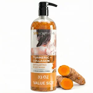 SpaScriptions Turmeric & Collagen Body Wash - Brightening Gentle Exfoliation Shower Gel Scrub for Men and Women with Brown Sugar & Vitamin E for Glow