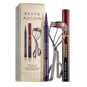 Kevyn Aucoin Eyes Tell All 3-Piece Set: Includes Professional Eyelash Curler, Volume Mascara (Full Size) & Precision Liquid Liner in Black (Full Size