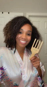 GranNaturals Wide-Toothed 4-Prong Comb for Fluffing, Styling, and Detangling Curly and Wavy Hairstyles - Wooden Hair Pick for African American Hair