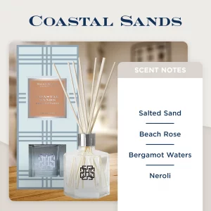 Homeworx Reed Diffuser Set, Coastal Sands by HomeWorx by Slatkin & Co - Scented Oil Reed Stick Diffuser (Salted Sand, Beach Rose, Bergamot Waters & N