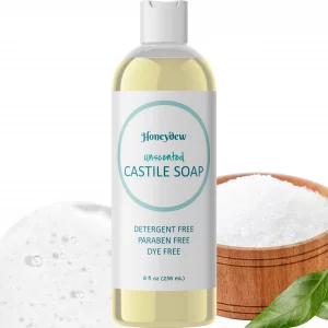 Castile Soap Liquid Unscented Cleanser - Liquid Castile Soap for Dry Sensitive Skin Care Routine and All Purpose Cleaner with Hydrating Glycerin for 