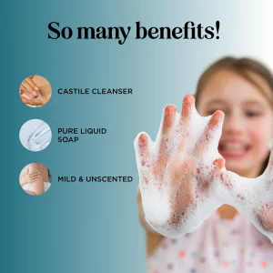 Castile Soap Liquid Unscented Cleanser - Liquid Castile Soap for Dry Sensitive Skin Care Routine and All Purpose Cleaner with Hydrating Glycerin for 