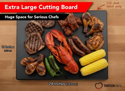Thirteen Chefs Extra Large 24 x 18 Black Cutting Board, 0.5 Inch Thick HDPP, NSF Certified for Food Service and Professional Kitchens