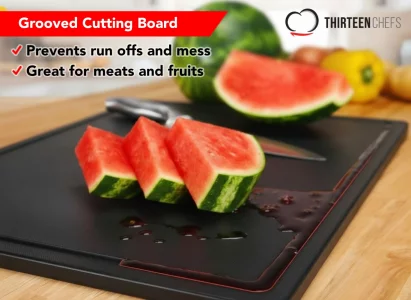 Thirteen Chefs Black Cutting Board with Juice Groove - Large 18 x 12 Inch for Meat, Grilling, BBQ and Carving, Restaurant Grade HDPE 1/2