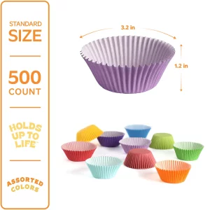 GUSTO [500 Count] Standard Colorful Cupcake Liners, Muffin Liners for Baking, Food Grade & Grease-Proof, Durable Baking Cups for Muffins, Cupcakes, a
