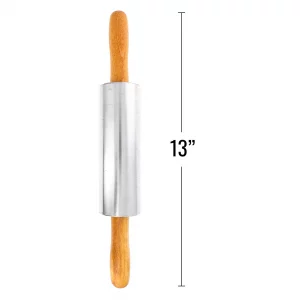 Beille Oak Wood Stainless Steel Barrel Classic Bakers Rolling Pin Baking Supplies Kitchen Essentials (2 Sizes) (13 Inch)