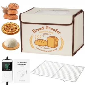 Folding Bread Proofing Box with Temp Control (50-113?) & 48H Timer, Sourdough Proofer Box with Stainless Steel Rack, 4 Preset Modes Dough Proofer for