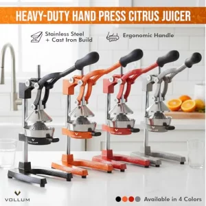 Vollum Hand Press Manual Citrus Juicer - citrus squeezer Commercial Grade Home Orange juice Squeezer for Oranges, Lemons, Limes - Stainless Steel and