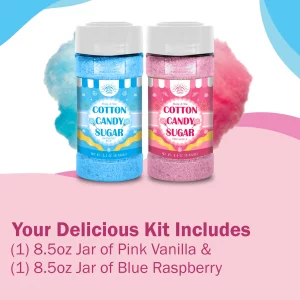 Cotton Candy Floss Sugar Package of ct-(Pink Vanilla, Blue Raspberry -8.5oz Each Flavor Pack of 2 with cones (Pink Vanilla & Blue Raspberry)