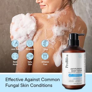 Antifungal Body Wash Treatment Soap - Antibacterial Wash for Jock Itch, Ringworm, Back Acne, Tinea & Foot Odor - Medicated Skin Relief Cleanser Gel w