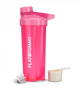 Flat Tummy Protein Shaker Bottle with Powder Storage - Pink Blender Bottle Shaker 20oz - Protein Mixer with Protein Shaker Ball - Cute Shaker Bottle 