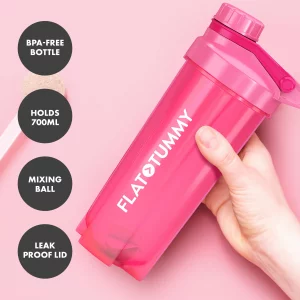 Flat Tummy Protein Shaker Bottle with Powder Storage - Pink Blender Bottle Shaker 20oz - Protein Mixer with Protein Shaker Ball - Cute Shaker Bottle 