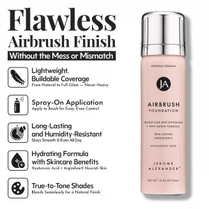 Jerome Alexander MagicMinerals AirBrush Foundation, Spray Makeup with Skincare Active Ingredients, Ultra-Light, Buildable, Full Coverage Formula (Lig