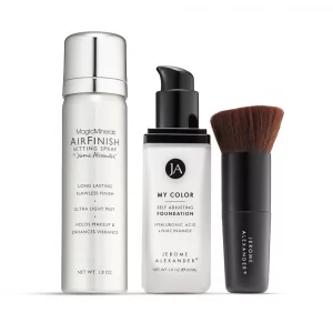 Jerome Alexander My Color 3PC Self Adjusting Full Coverage Foundation Makeup with Kabuki Brush and AirFinish Setting Spray (Medium)
